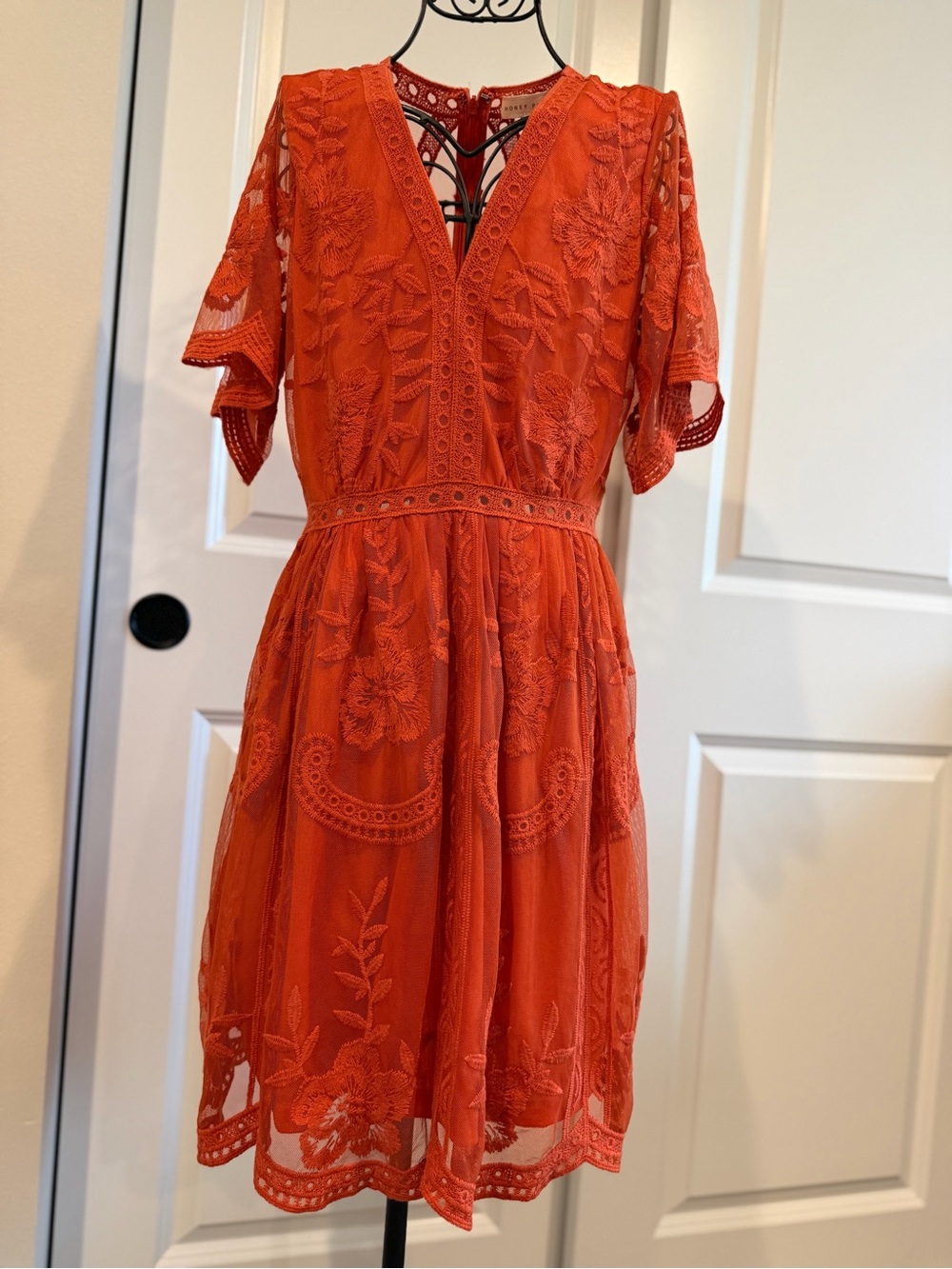 Honey Punch Orange Embroidered V-Neck Mini Dress